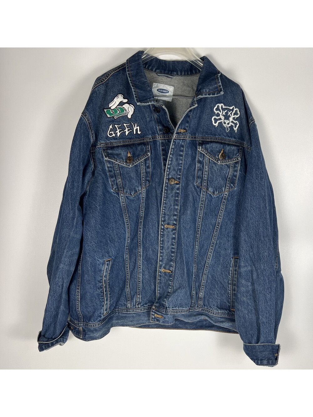 Embroidered and Patch Money Denim Jean Jacket Old Navy-Women's Size XXL